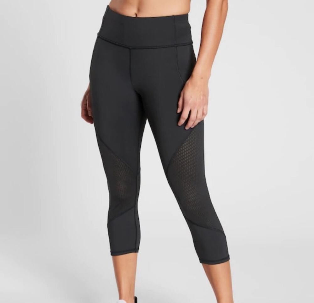 Athleta Mesh Contender Capris, Black, Size Small